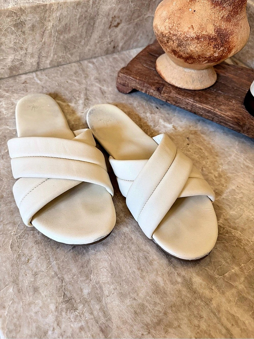 Beek Sandals Cream Crisscross Slide Sandals